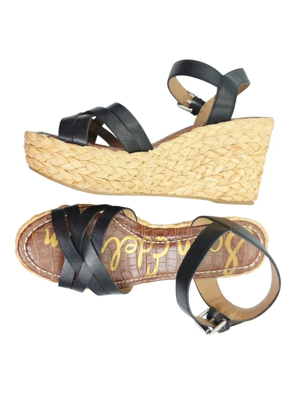 Sam Edelman Darline Black Woven Espadrille Wedge Sandals Size 9M